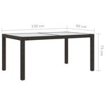 vidaXL Table de jardin 150x90x75 cm Verre trempé/résine tressée Marron