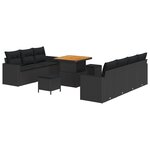 Canapé de Jardin de 10 Pièces avec Coussins en Rotin Noir Poly