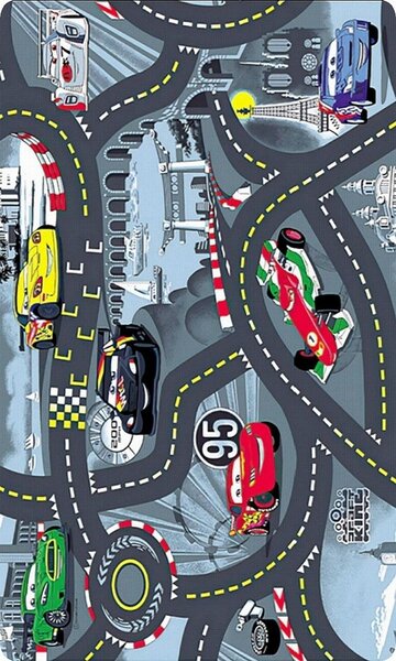 Tapis enfant Circuit de voiture 80 x 150 cm - Argenté