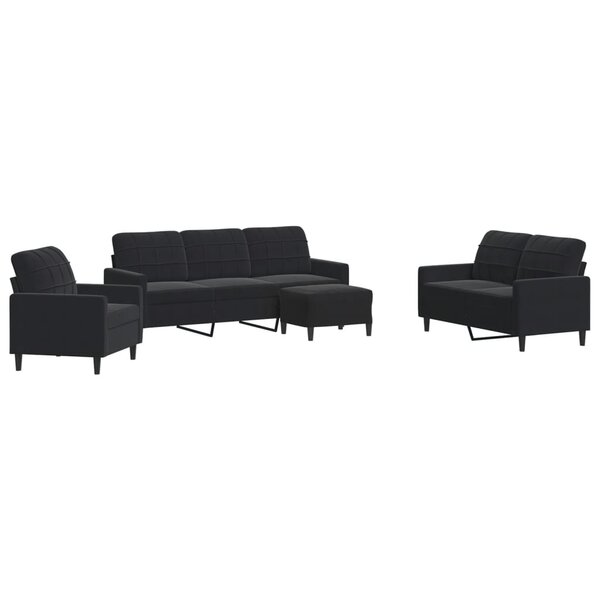 vidaXL Ensemble de canapés 4 Pièces avec coussins Noir Velours