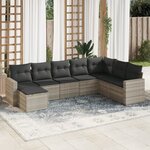 vidaXL Salon de jardin 8 Pièces avec coussins gris clair résine tressée
