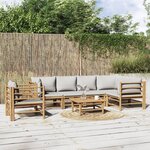 vidaXL Salon de jardin 7 Pièces avec coussins gris clair bambou