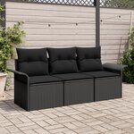 vidaXL Ensemble de canapé de jardin 3 pièces avec coussins en poly rotin noir