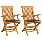 vidaXL Chaises de jardin et coussins taupe lot de 2 Bois teck massif