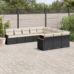 vidaXL Salon de jardin 11 Pièces avec coussins noir résine tressée