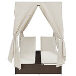 Chaise longue double vidaXL avec toit et rideaux en rotin poly marron
