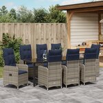 vidaXL Set de Salle à Manger de Jardin de 9 Pièces avec Coussins Noir Rattan Poly