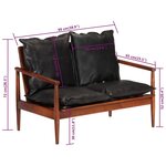 vidaXL Canapé 2 places noir cuir véritable et bois d'acacia solide