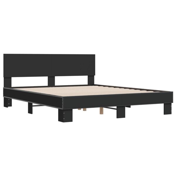 vidaXL Cadre de lit noir 160x200 cm bois d'ingénierie et métal