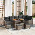 Ensemble de 10 pièces de canapé de jardin avec coussins gris rotin poly acacia