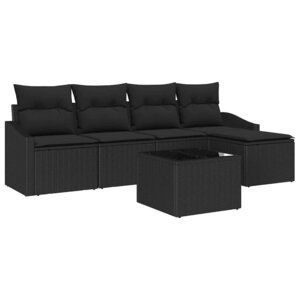 vidaXL Ensemble de salle à manger pour jardin avec coussin 6 Pièces Noir