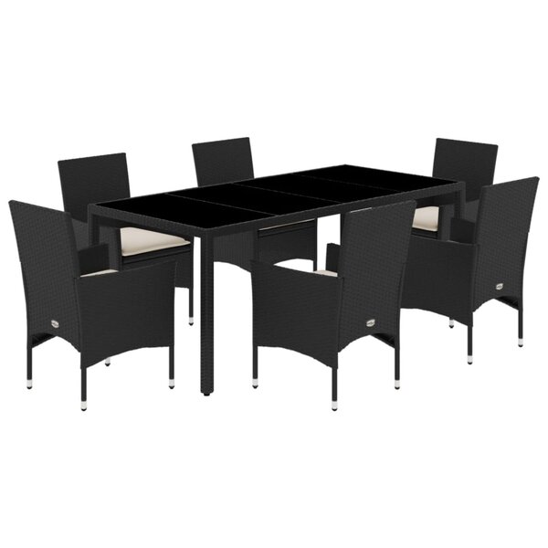 vidaXL Ensemble à manger de jardin et coussins 7 Pièces noir rotin acacia