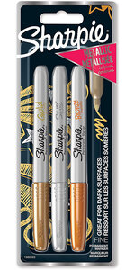 SHARPIE 3 Marqueurs Metallic Or Argent Bronze sous Blister