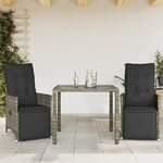 vidaXL Ensemble de bistro de jardin 3 Pièces coussins gris poly rotin