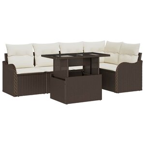 vidaXL Ensemble de salle à manger avec coussin 6 Pièces Marron Poly rotin