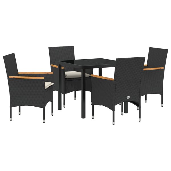 vidaXL Ensemble de salle à manger de jardin 5 pièces avec coussins en poly rotin noir