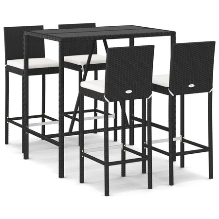 vidaXL Ensemble de bar de jardin 5 Pièces avec coussins noir poly rotin