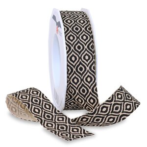 Ruban linière ethno 15-m-rouleau 25 mm noir/kraft
