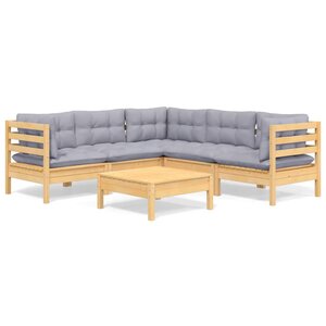 vidaXL Salon de jardin 6 Pièces avec coussins gris Bois de pin massif