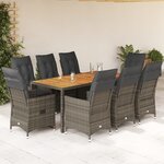 vidaXL Ensemble à manger de jardin 9 Pièces coussins gris résine tressée