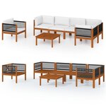 vidaXL Salon de jardin 7 Pièces avec coussins Crème Bois d'acacia solide