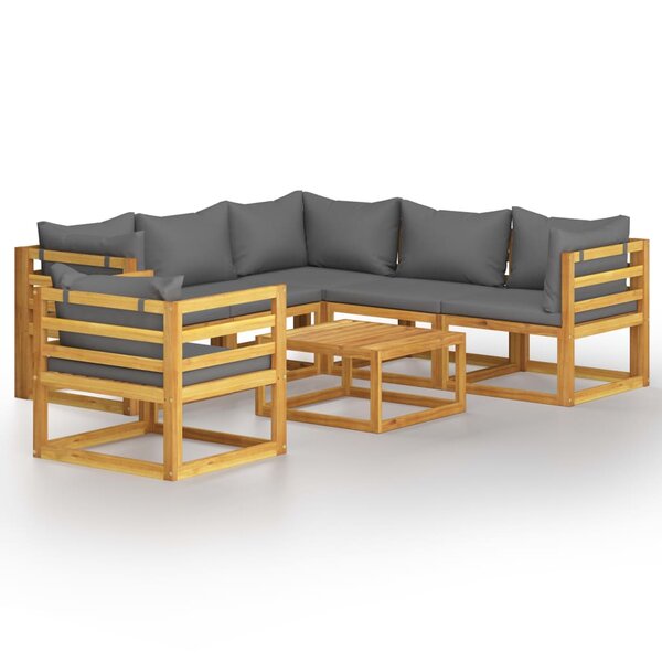 vidaXL Salon de jardin 7 Pièces avec coussin Bois d'acacia solide