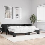 vidaXL Lit de jour avec gigogne et matelas noir 100x200 cm tissu