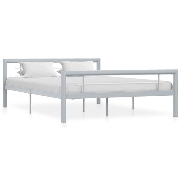 vidaXL Cadre de lit Gris et blanc Métal 160 x 200 cm