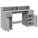 Bureau table poste de travail meuble d'ordinateur informatique étude et lumières LED sonoma 140 x 55 x 91 cm bois ingénierie gris 02_0023807