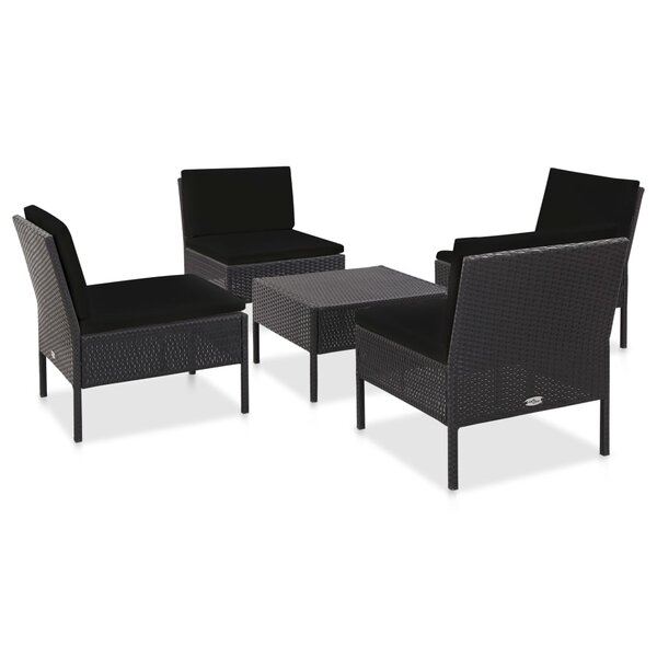 vidaXL Salon de jardin 5 Pièces avec coussins résine tressée noir