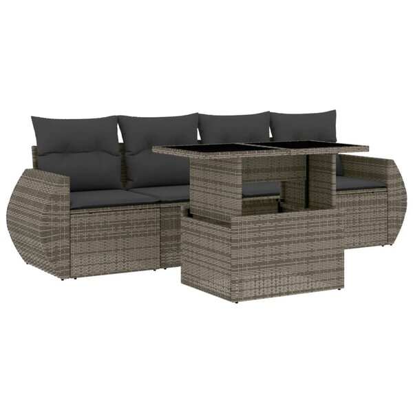 vidaXL Salon de jardin 5 Pièces avec coussins gris résine tressée