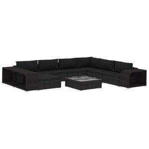 vidaXL Salon de jardin 10 Pièces avec coussins Résine tressée Noir