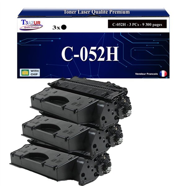 T3AZUR - 3x Toners compatibles avec Canon 052H pour Canon MF-421dw MF-426dw MF-428x MF-429x Noir - 9 200p