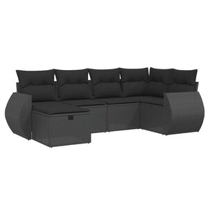 vidaXL Salon de jardin 6 Pièces avec coussins noir résine tressée