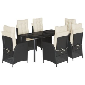 vidaXL Ensemble à manger de jardin coussins 7Pièces Noir Résine tressée