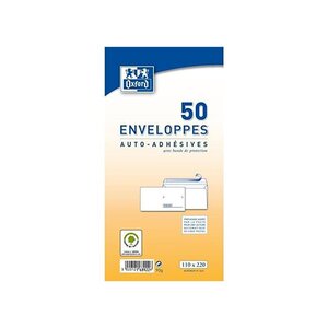 Paquet de 50 enveloppes précasées DL 110 x 220 mm 80g Blanc OXFORD