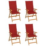 vidaXL Chaises de jardin lot de 4 avec coussins rouge Bois teck massif