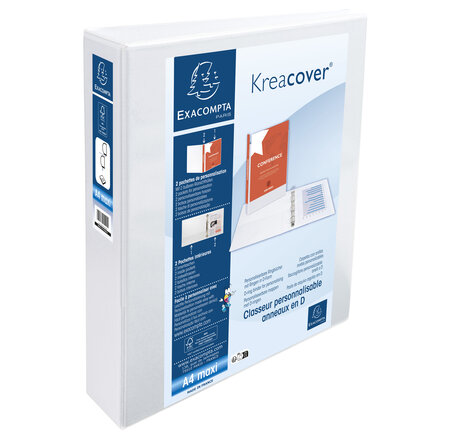 Classeur Personnalisable Rigide 2 Poches Kreacover - 2 Anneaux En D 50mm - A4 Maxi - Blanc - X 10 - Exacompta