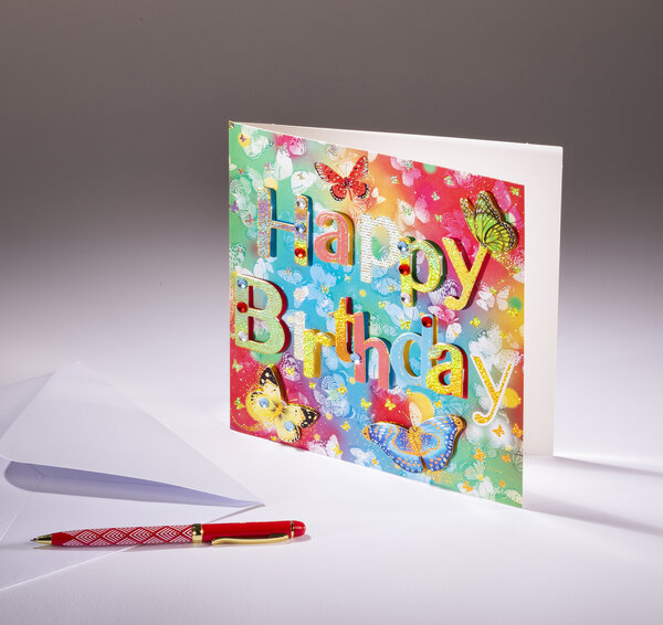 Carte double coll'âge- joyeux anniversaire générique papillons