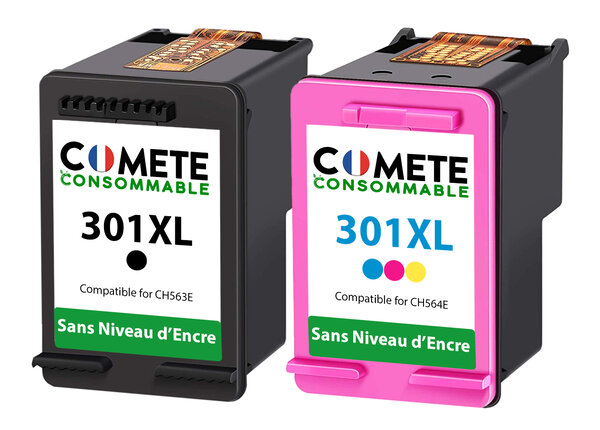 CARTOUCHE 301XL 2pack pour HP sans affichage du niveau d'Encre COMETE Entreprise Française