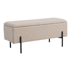 Banc en polyester bouclé beige avec rangement et pieds noirs 95 x 36 5 x 46 cm