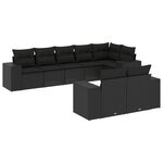 vidaXL Salon de jardin 8 Pièces avec coussins noir résine tressée