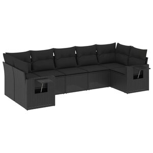 vidaXL Salon de jardin 7 Pièces avec coussins noir résine tressée