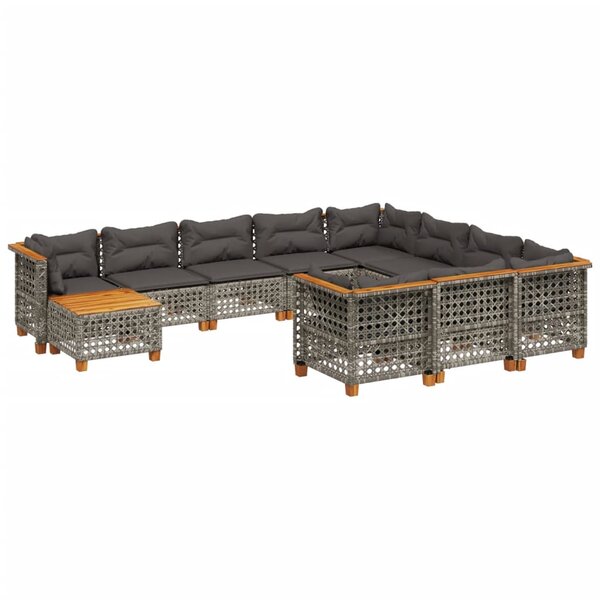 vidaXL Salon de jardin 11 Pièces avec coussins gris résine tressée