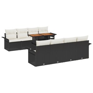 vidaXL Ensemble de Canapé de Jardin 9 Pièces avec Coussins Noir Poly Rattan Acacia