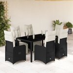 vidaXL Ensemble de bistro de jardin 7 Pièces coussins noir poly rotin