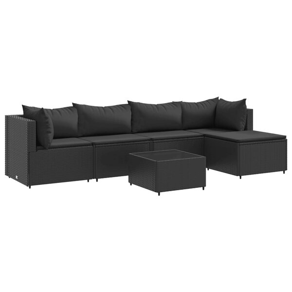 vidaXL Salon de jardin 6 Pièces avec coussins Noir Résine tressée