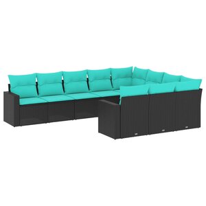vidaXL Salon de jardin 10 Pièces avec coussins noir résine tressée