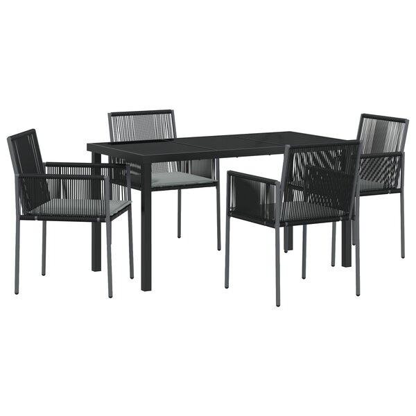 vidaXL Ensemble de Dîner de Jardin 5 Pièces avec Coussins Noirs en Poly Rattan