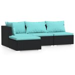 vidaXL Salon de jardin 4 Pièces avec coussins Noir Résine tressée